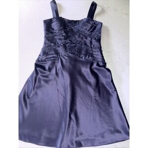 PATRA Beaded Navy/Violet Sleeveless V Neck Dress Size 8 Ruched Cocktail Party